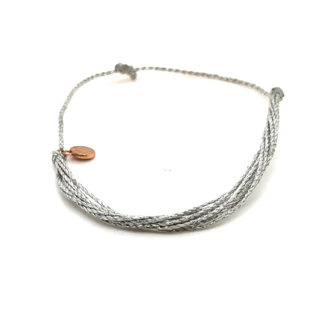 Pura Vida Metallic Silver Multi Strand Adjustable Bracelet Rose Gold Charm